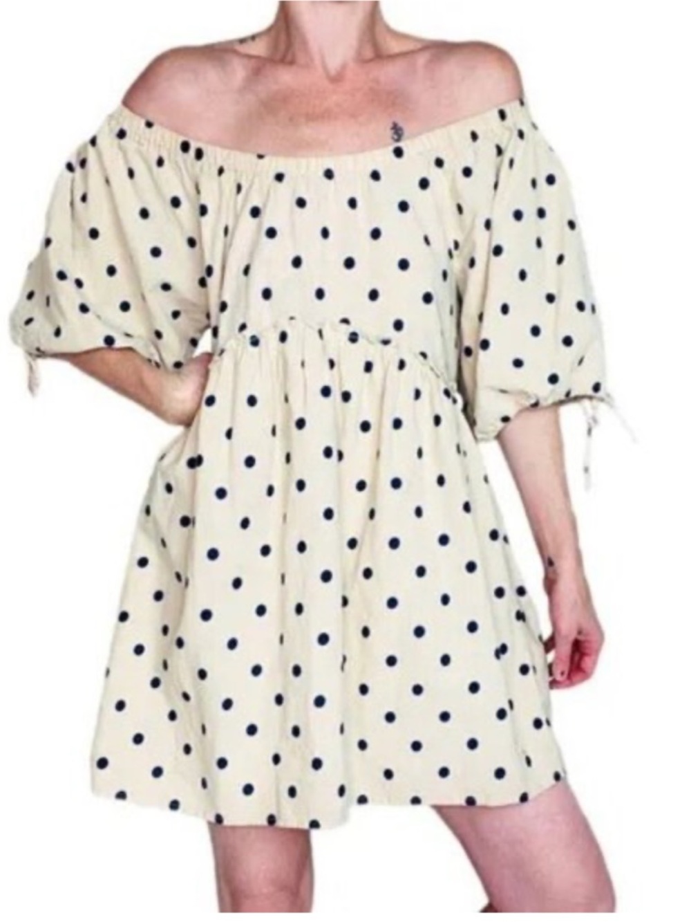 Petal & Pup Tan Dress with Black Polka Dots